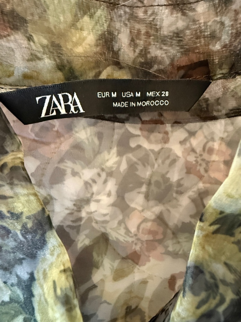 Zara Sheer Floral Button-Down Blouse in Yellow and Brown size M - Picture 3 of 6